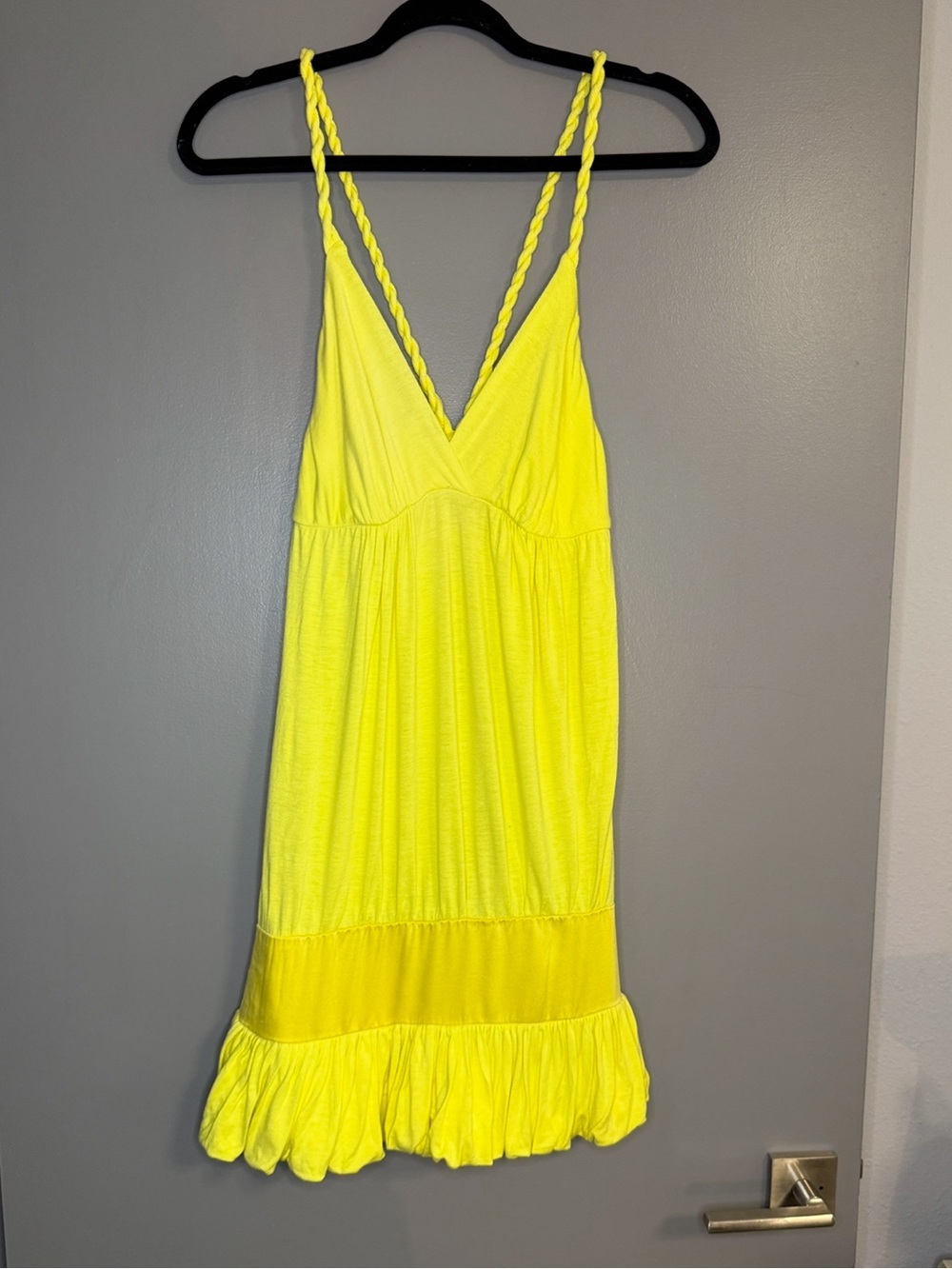 karina grimaldi bright yellow v-neck slip dress